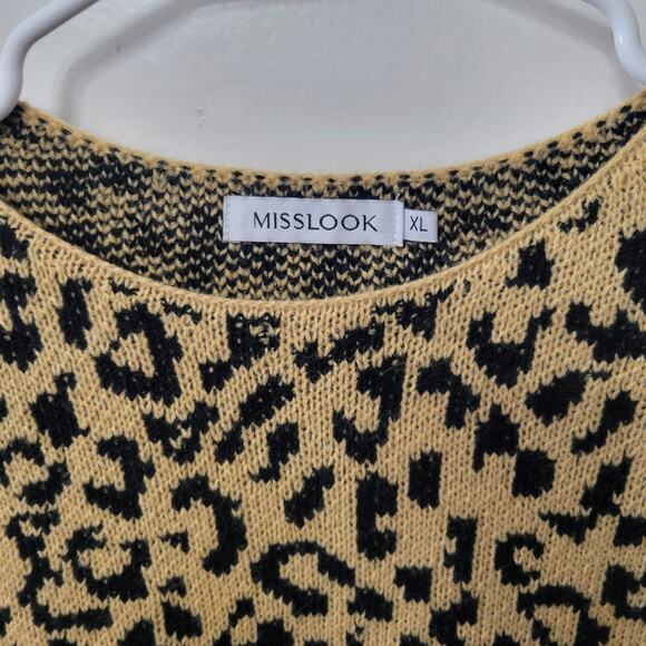 Leopard Print Pullover Round Neck Sweater Women's XL Tan & Black by Misslook - Picture 3 of 6
